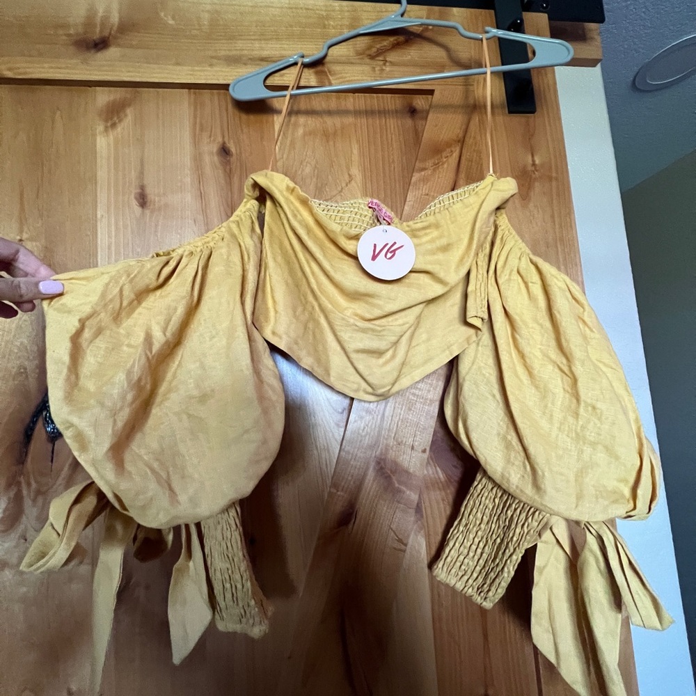 New With Tags - Mustard Blouse with Balloon Sleeves Size 4 US, Size 8 AU